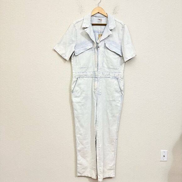 FAHERTY Blythe Jumpsuit Light Indigo Denim Short Sleeve Utility NWT